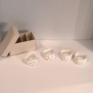 Knobler Napkin Rings Porcelain Floral White Set Of 4 In Box EUC Taiwan